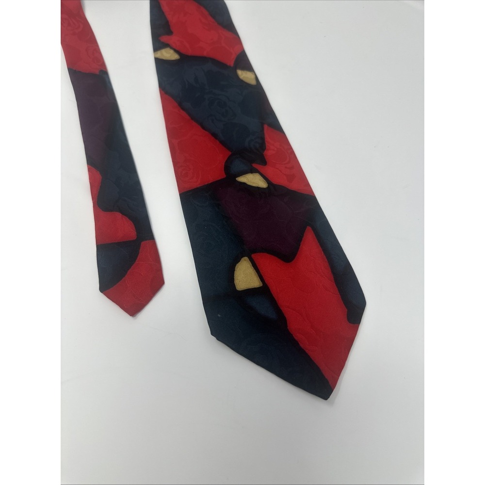 Vintage Handpainted Silk Robert Daskal Tie - Red Green Black Abstract